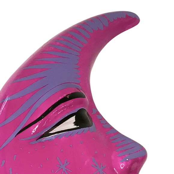 Ceramic Talavera Crescent Moon Hot Pink Fuschia & Purple Wall Decor 10" x 8" - Picture 4 of 10